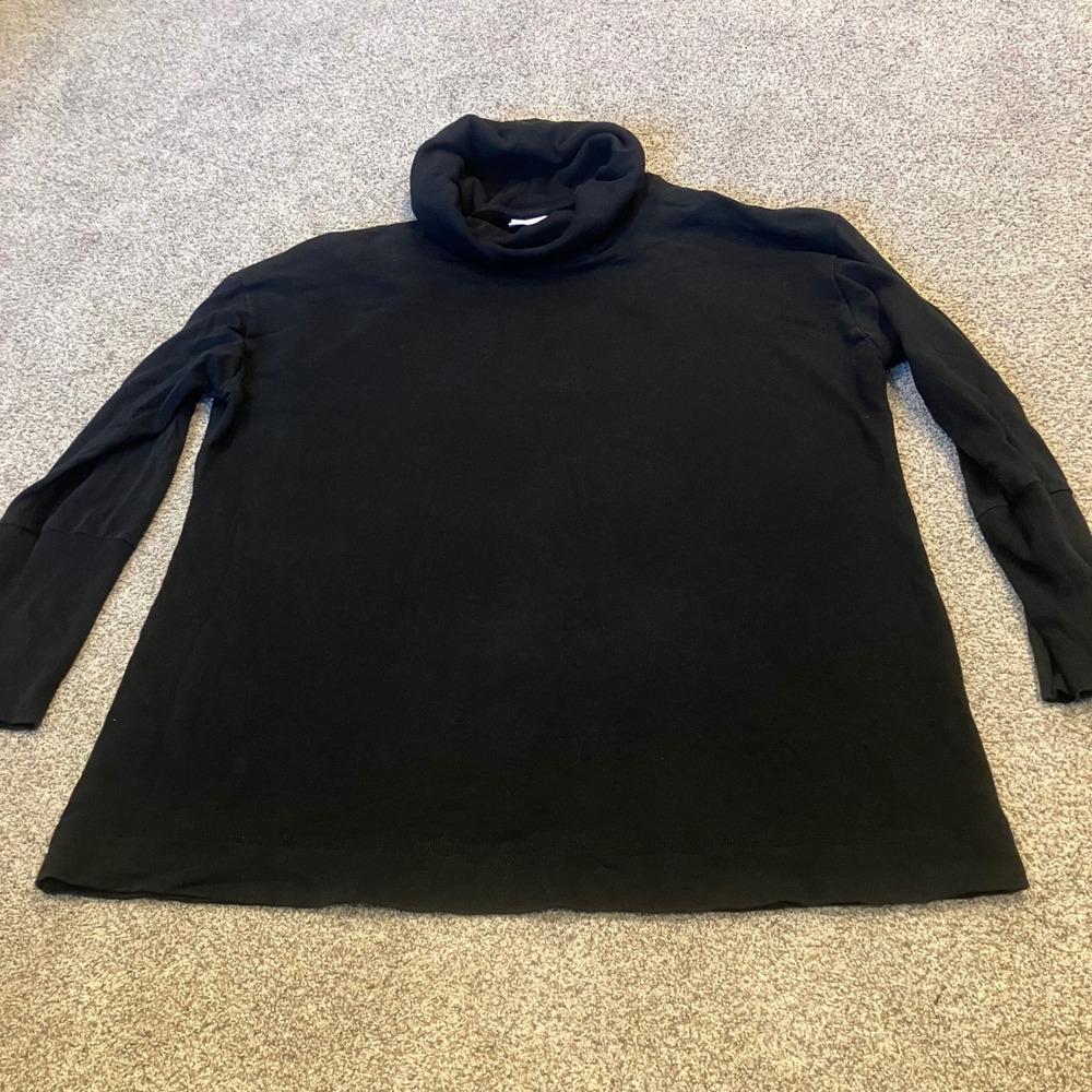Pure Energy Womens Plus 1X Black Cowl Turtleneck Long Sleeve Ribbed Cuff Top